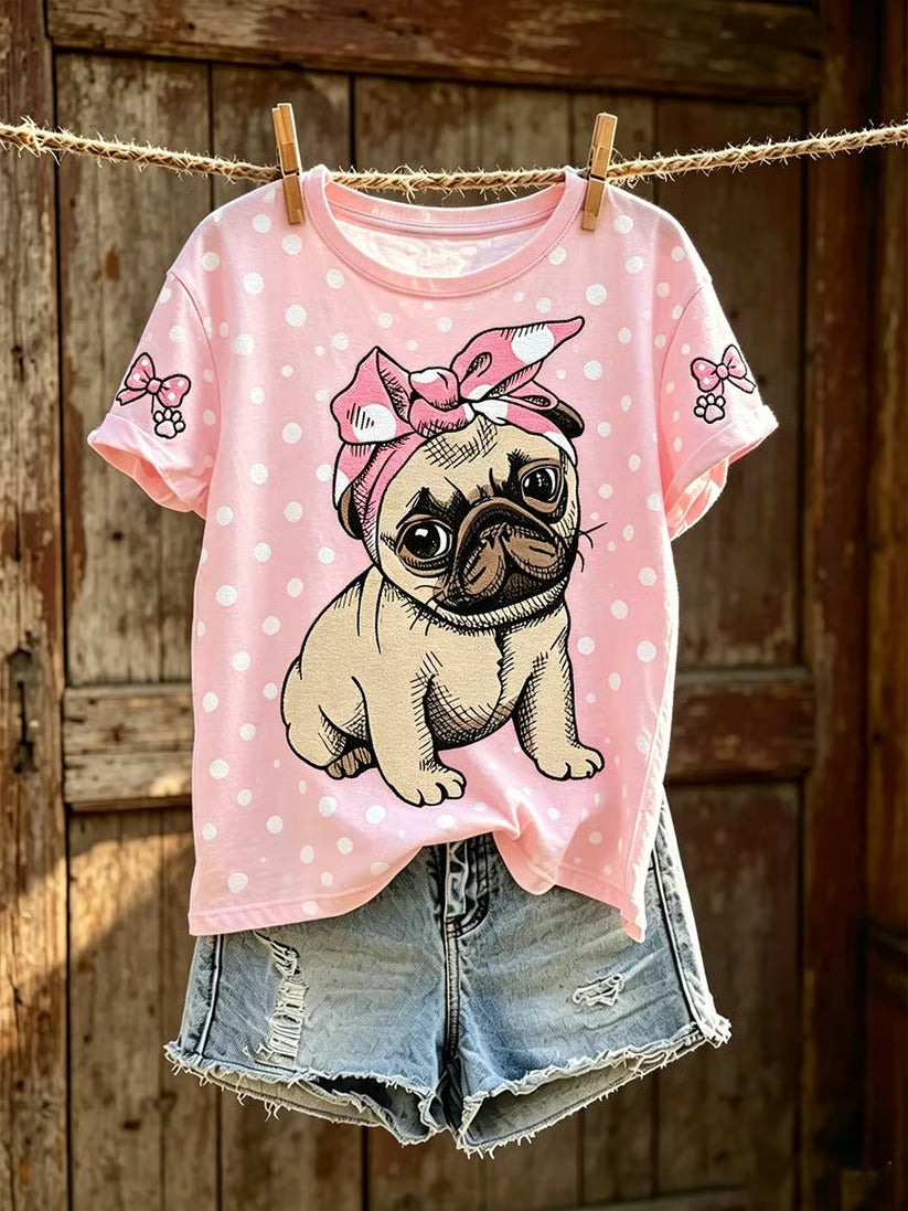 Women'S Casual Floral Cat Printed T-Shirt