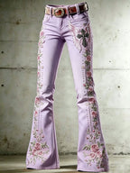 Ladies' Casual Trumpet Pants With Floral Wings And Cross Pattern