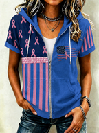 Women'S Casual Breast Cancer Awareness Promotion Prevention Printed Short Sleeved Hoodie
