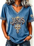 Ladies' Faith Cross Pattern V-Neck Top