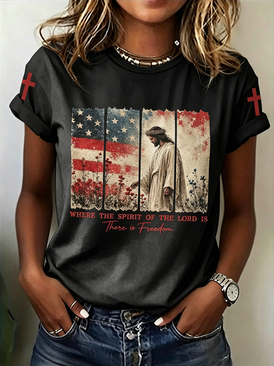 Faith In Jesus Slogan Slogan Commemorative Print Casual T-Shirt