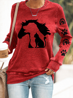 Women'S Animal Silhouette Printed Round Neck Long Sleeved Shirt