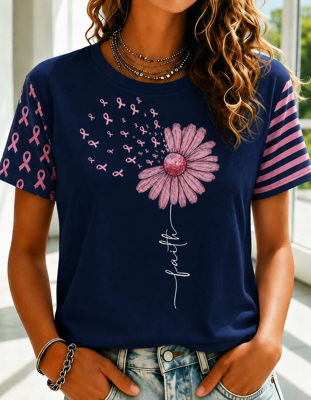 Women'S Belief In Breast Cancer Publicity Print Short Sleeve T-Shirt