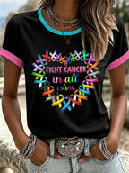 Women's Retro Fight Cancer In All Colors Printed T-shirt