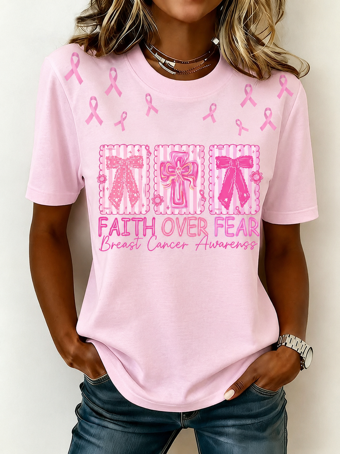Women'S Belief In Breast Cancer Publicity Print Short Sleeve T-Shirt
