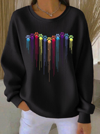 Women's Colorful Dog Heart Paw Print Casual Sweatshirt