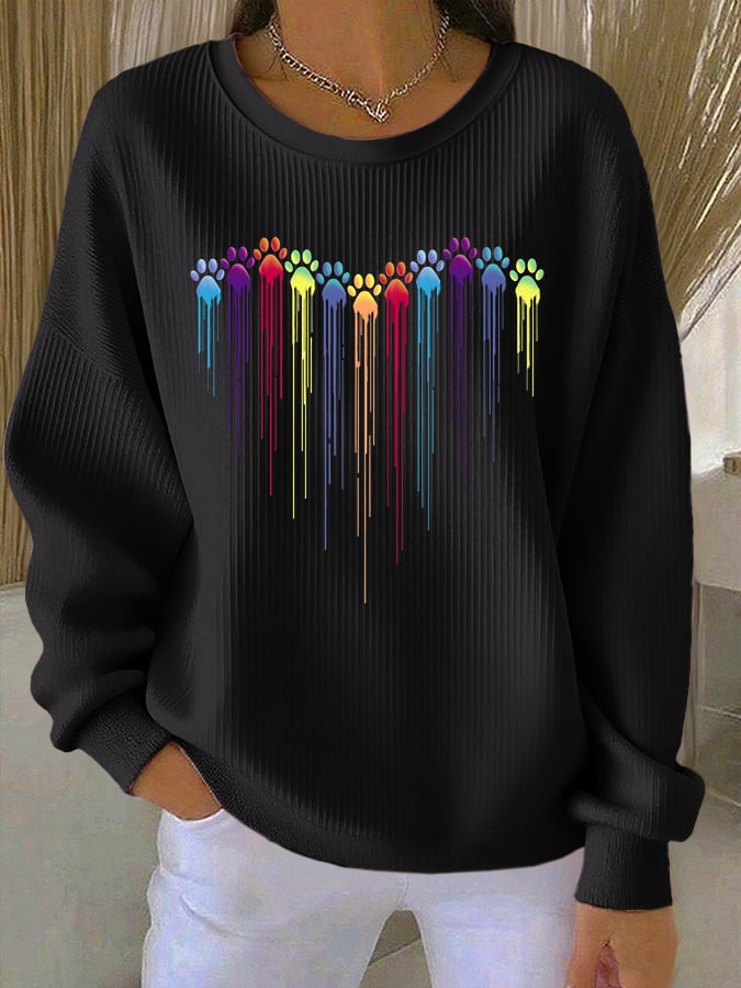 Women's Colorful Dog Heart Paw Print Casual Sweatshirt