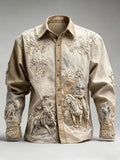 Men'S Western Style Ethnic Print  Pattern Long Sleeved Shirt
