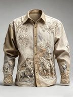 Men'S Western Style Ethnic Print  Pattern Long Sleeved Shirt