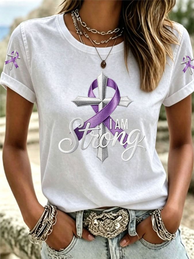 Women's I Am Strong Awareness Printed Casual T-shirt