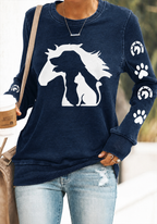 Women'S Animal Silhouette Printed Round Neck Long Sleeved Shirt