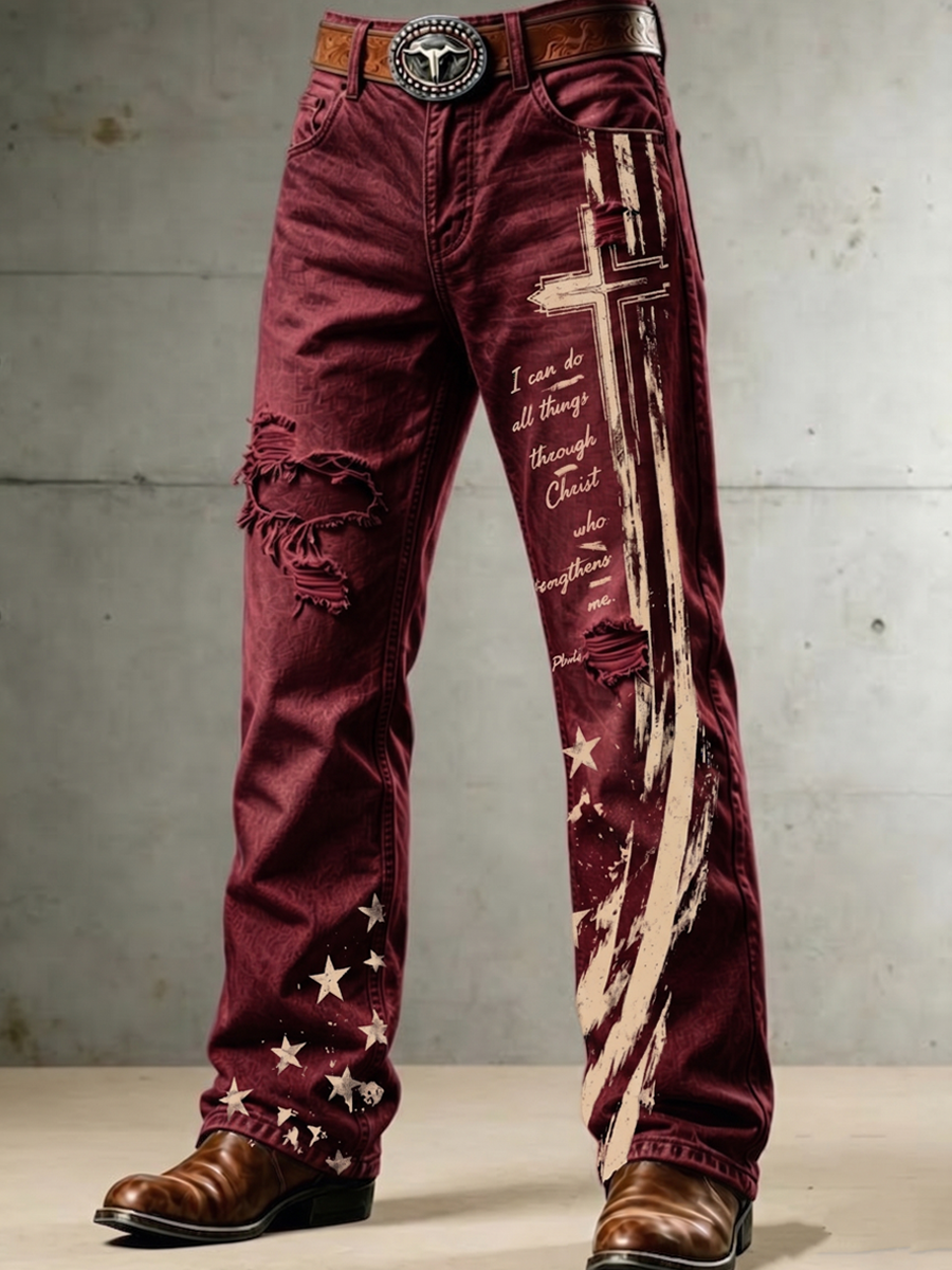 Men'S Faith Printed Casual Jeans