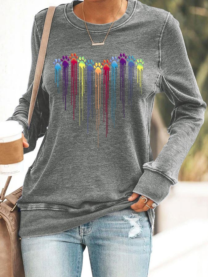 Women's Colorful Dog Heart Paw Print Sweatshirt