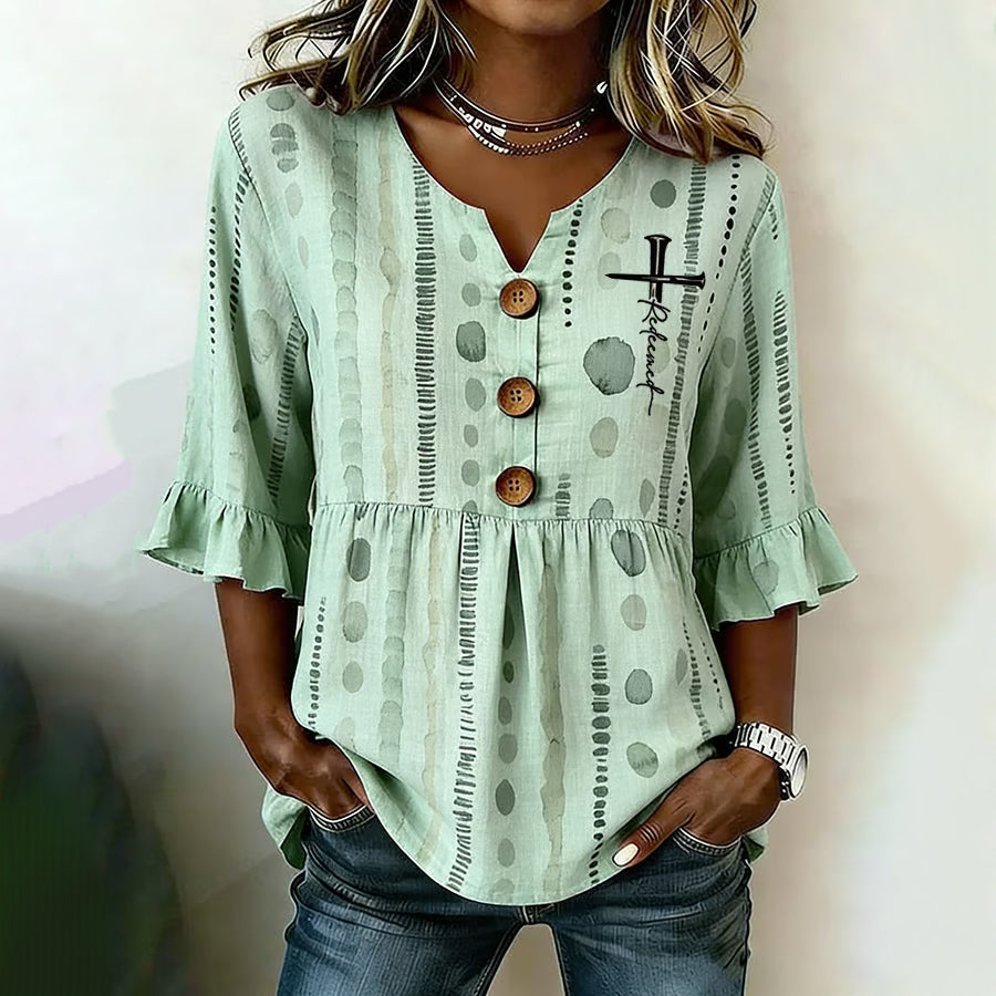 Women'S V-Neck Half Sleeved Shirt Printed Top