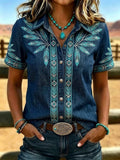 Women's Retro Ethnic Art Printed Shirt