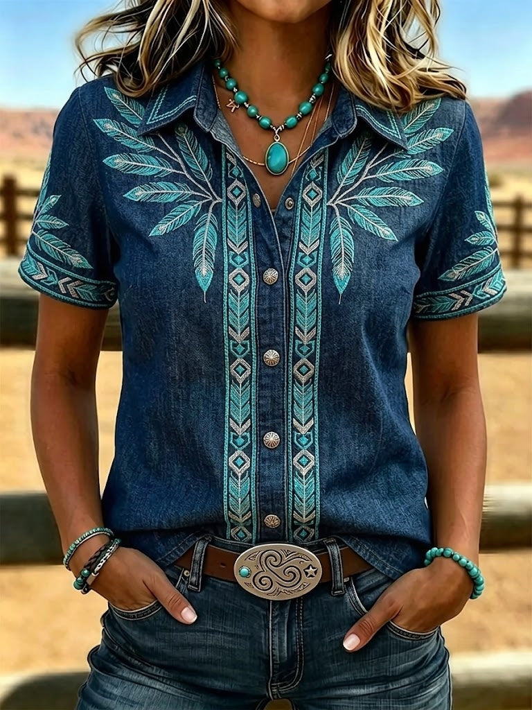 Women's Retro Ethnic Art Printed Shirt