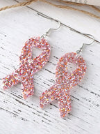 Breast Cancer Awareness Publicity Pink Ribbon Leather Sequin Pendant Earrings