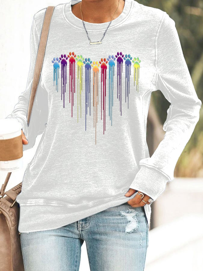 Women's Colorful Dog Heart Paw Print Sweatshirt