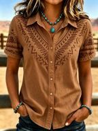 Women's Retro Western Style Printed Short Sleeved Shirt
