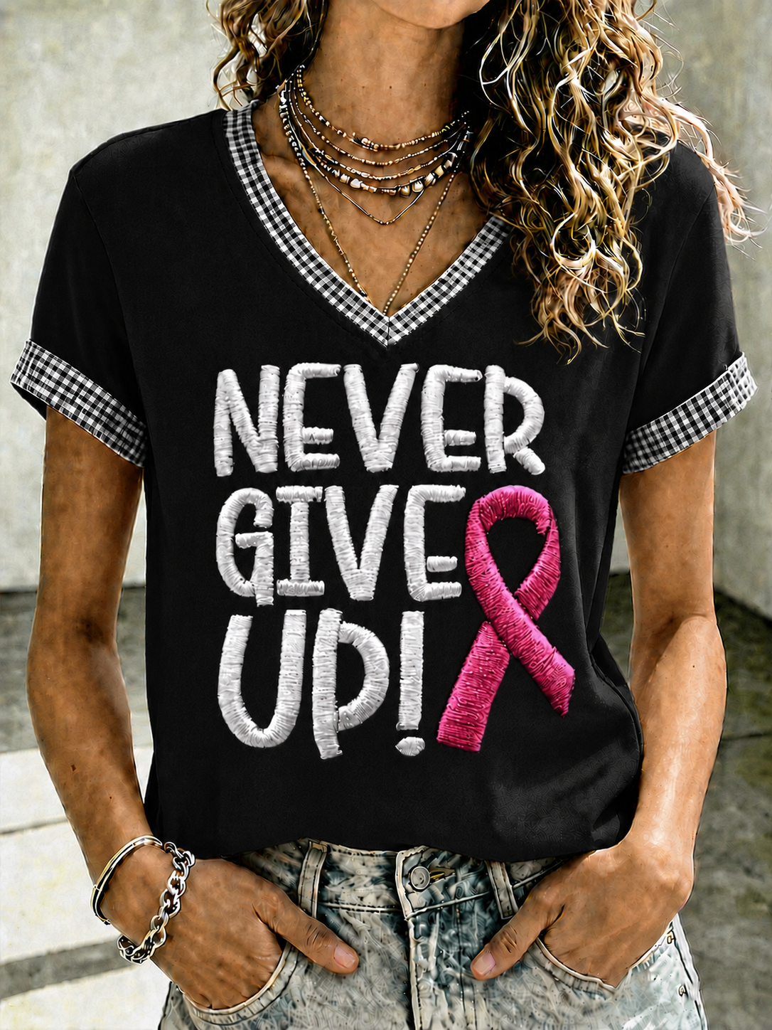 Women'S Breast Cancer Promotional Print Short Sleeved T-Shirt