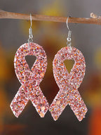 Breast Cancer Awareness Publicity Pink Ribbon Leather Sequin Pendant Earrings