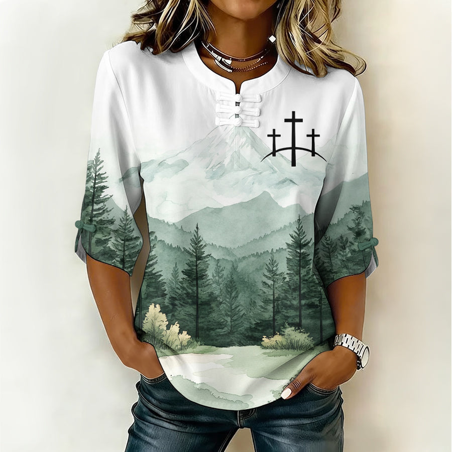 Women'S Retro Faith Printed Cotton And Hemp Design Casual Top