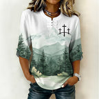 Women'S Retro Faith Printed Cotton And Hemp Design Casual Top