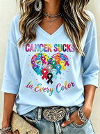 Women's Fight Cancer In All Colors Cancer Awareness Print T-shirt