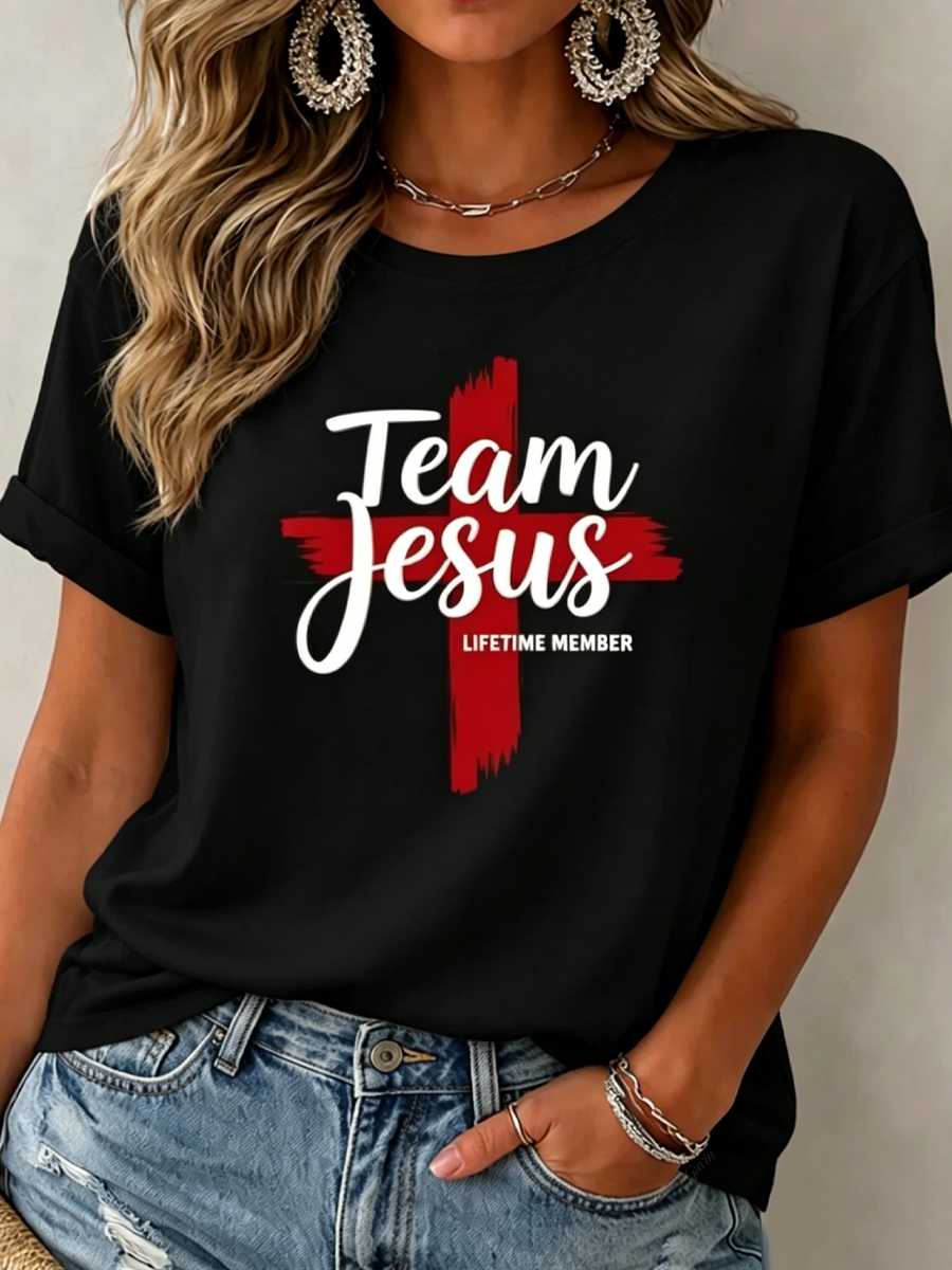 Women'S Jesus Team Print Casual T-Shirt