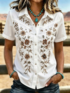 Women's Western Floral Embroidered Short Sleeve Shirt