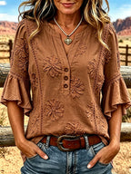 Women'S Casual Printed Hollow Top