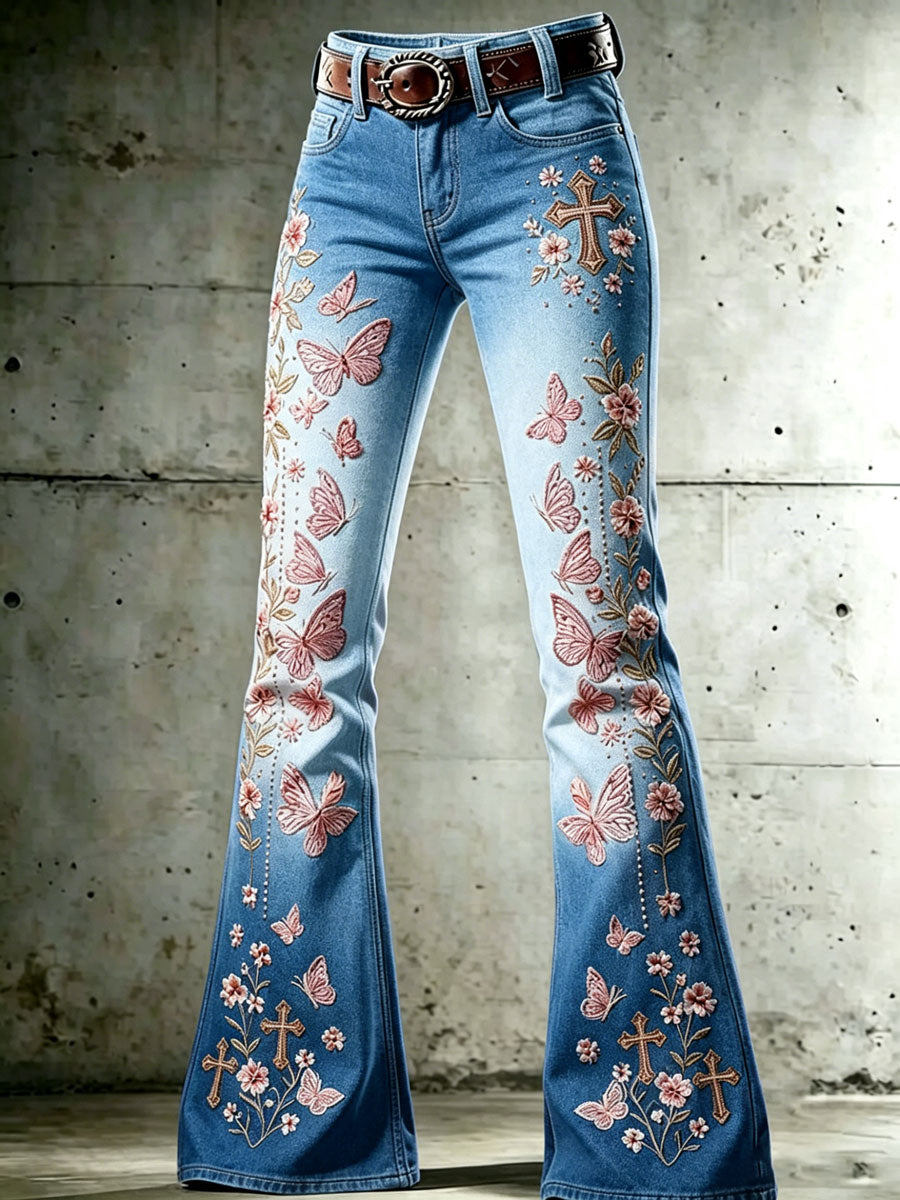 Women'S Flower Cross Patterned Flared Pants