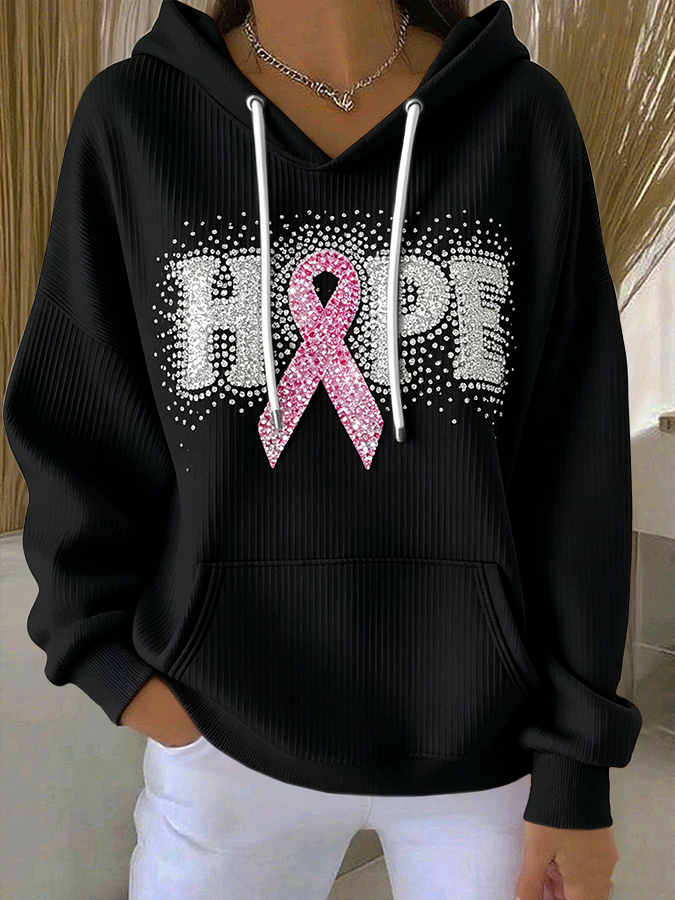 Women'S Breast Cancer Awareness Hope  Printed Casual Hoodie