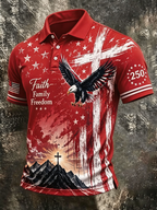 Men's Faith Family Freedom American Flag Eagle Cross Polo Shirt