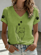 Women'S Cat Print Printed T-Shirt