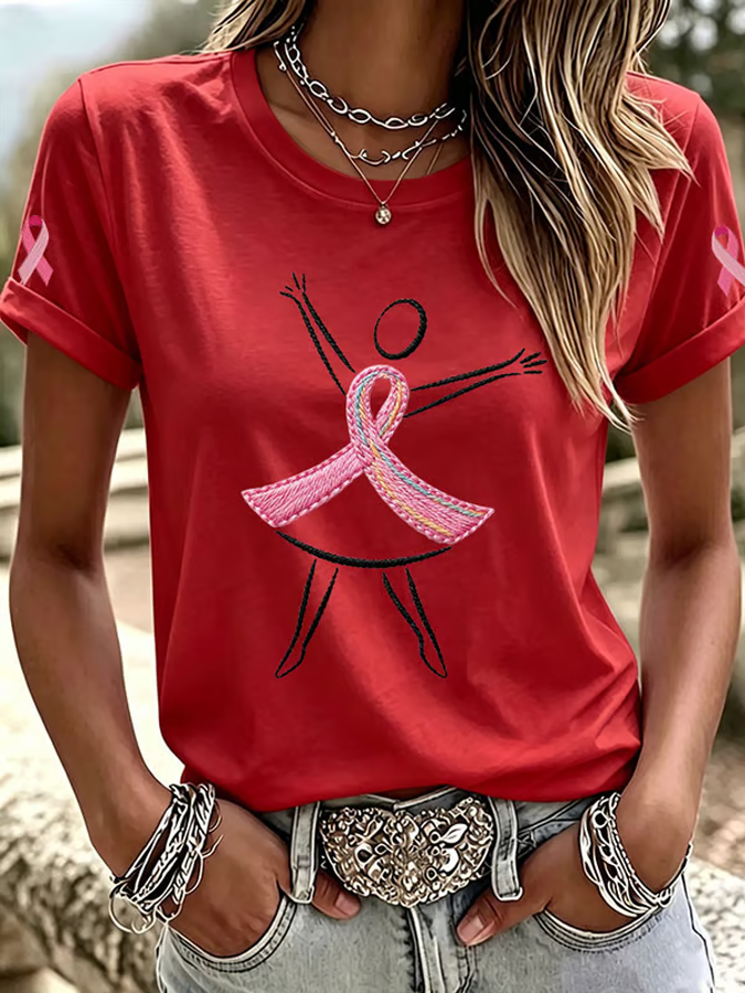Women'S Breast Cancer Awareness Printed Casual T-Shirt