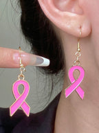 Breast Cancer Awareness Publicity Pink Ribbon Oil Drop Earrings