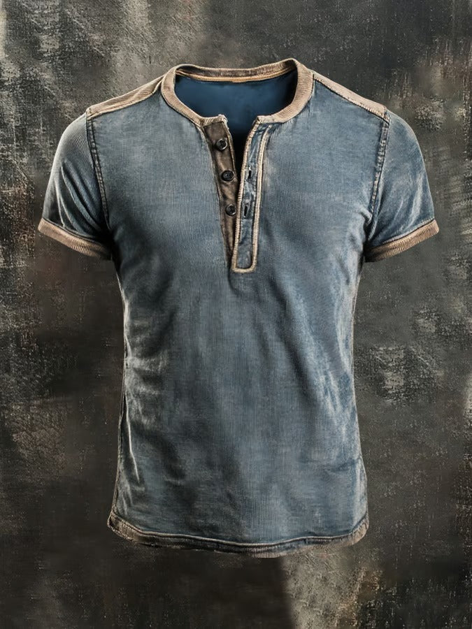 Men'S Casual Cotton Linen Henry Shirt