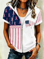 Women'S Casual Breast Cancer Awareness Promotion Prevention Printed Short Sleeved Hoodie