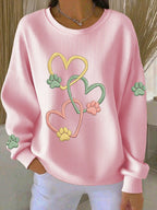 Women'S Heart-Shaped Paw Print Casual Sweatshirt