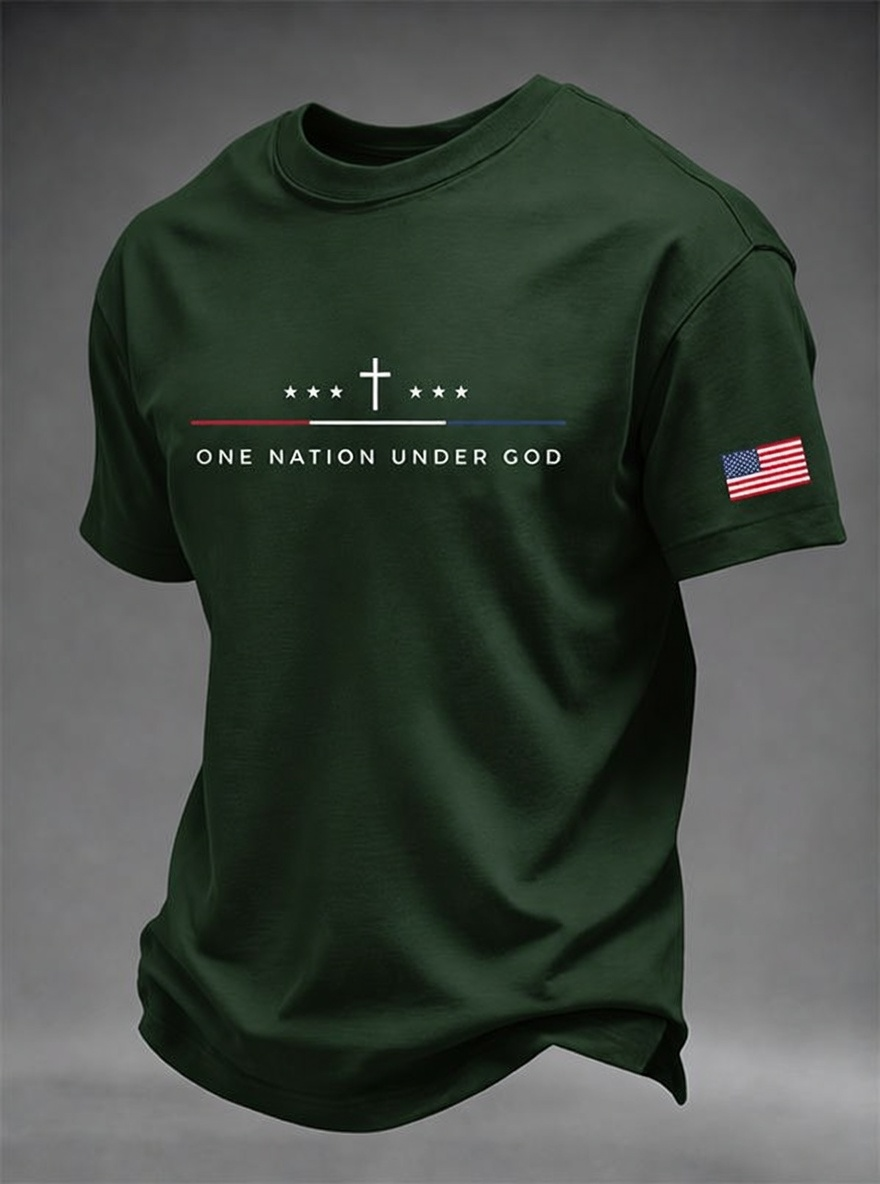 Men's One Nation Under God Cross 250 Years American Flag Sleeve Print Crew Neck Tee