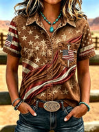 Women's Western-style vintage shirt with flag pattern