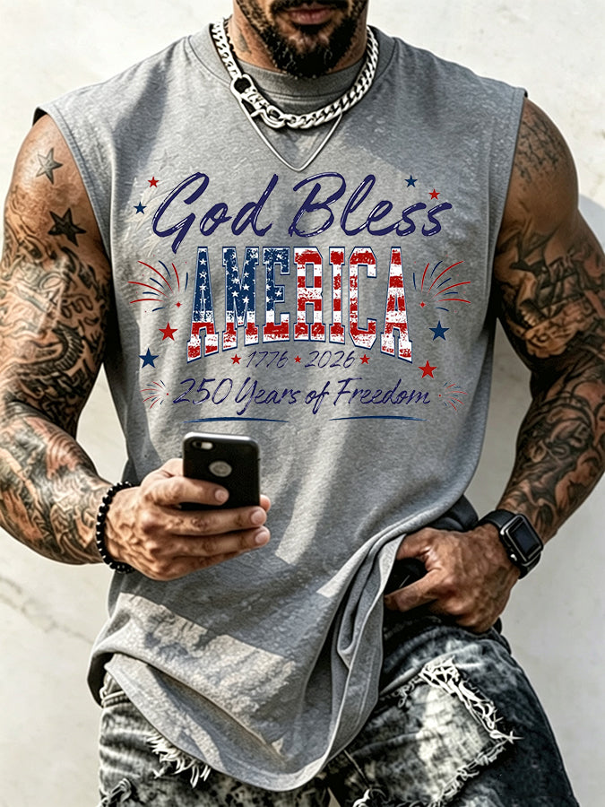 Men'S God Bless America Printed Casual Vest
