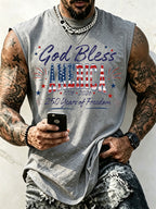 Men'S God Bless America Printed Casual Vest