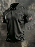 Men's Business American Flag Print Cross Art Polo Shirt