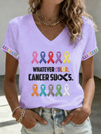 Women'S Cancer Sucks Print Short-Sleeve T-Shirt