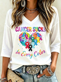 Women's Fight Cancer In All Colors Cancer Awareness Print T-shirt