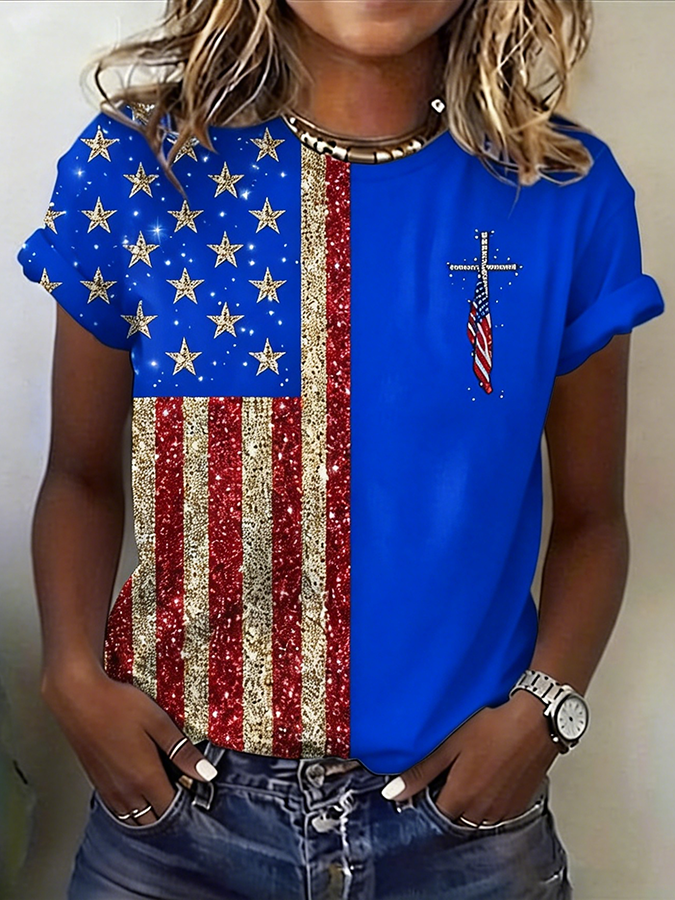250Th Anniversary Flag Cross Round Neck T-Shirt Of The United States