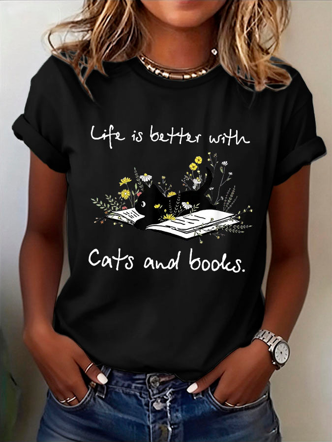 Women's Cute Cat Printed T-shirt