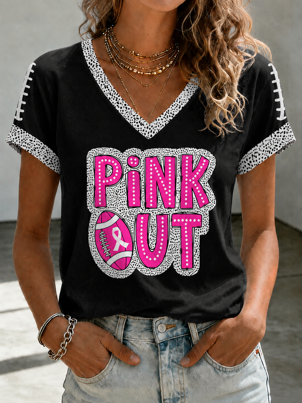 Women'S Breast Cancer Promotional Print Short Sleeved T-Shirt